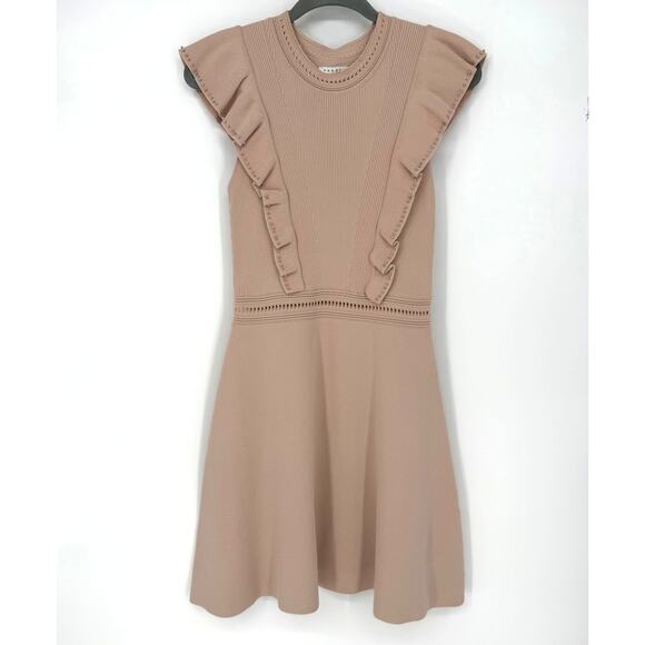 Sandro Dress Tilla Ruffle-Trimmed Embellished Ribbed-Knit Mini In Blush Sz XS/S - Picture 2 of 10